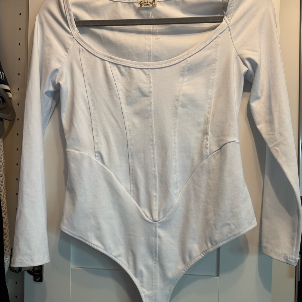 Free People White Scoop Neck Bodysuit